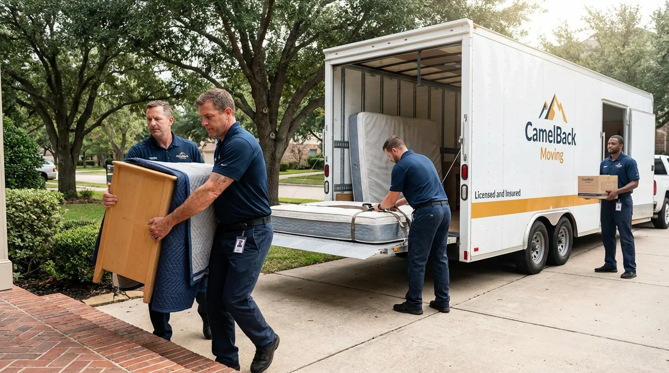 Crew loading residential truck for cross-state move from American Falls, ID